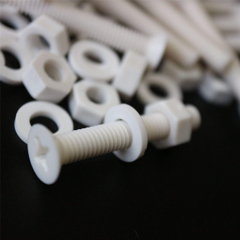 [Australia - AusPower] - 20 x White Countersunk Screws Polypropylene (PP) Plastic Nuts and Bolts, Washers, M6 x 40mm, Anti-Corrosion, Chemical Resistant, (15/64 x 1 37/64 in) 