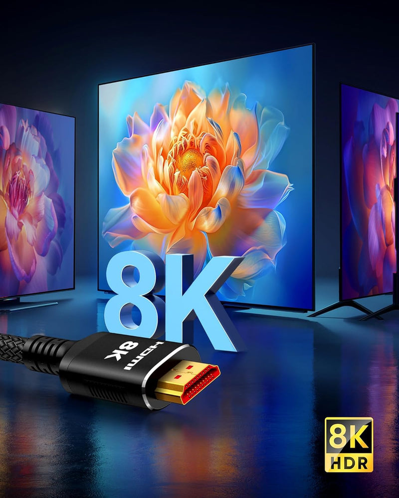 Snowkids 8K 2.1 50 FT Long Fiber Optic HDMI Cable, Unidirectional 48Gbps High-Speed HDMI Cables Cord, 4K 120Hz 144Hz Compatible for TV/Laptop/PS-5/X-box/Projector/Entertainment/Sound System & More 50feet Black 1