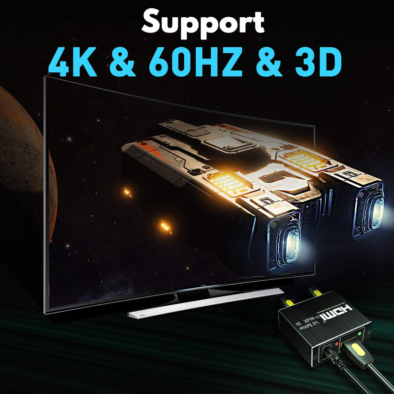 [Australia - AusPower] - HDMI Splitter 1 in 2 Out, HDMI Splitter 1 to 2 Amplifier for Full HD HDMI 2.0 1080P/ 3D/ 4K for Xbox PS4 PS3 Fire Stick Roku Blu-Ray Player Apple TV HDTV Black 
