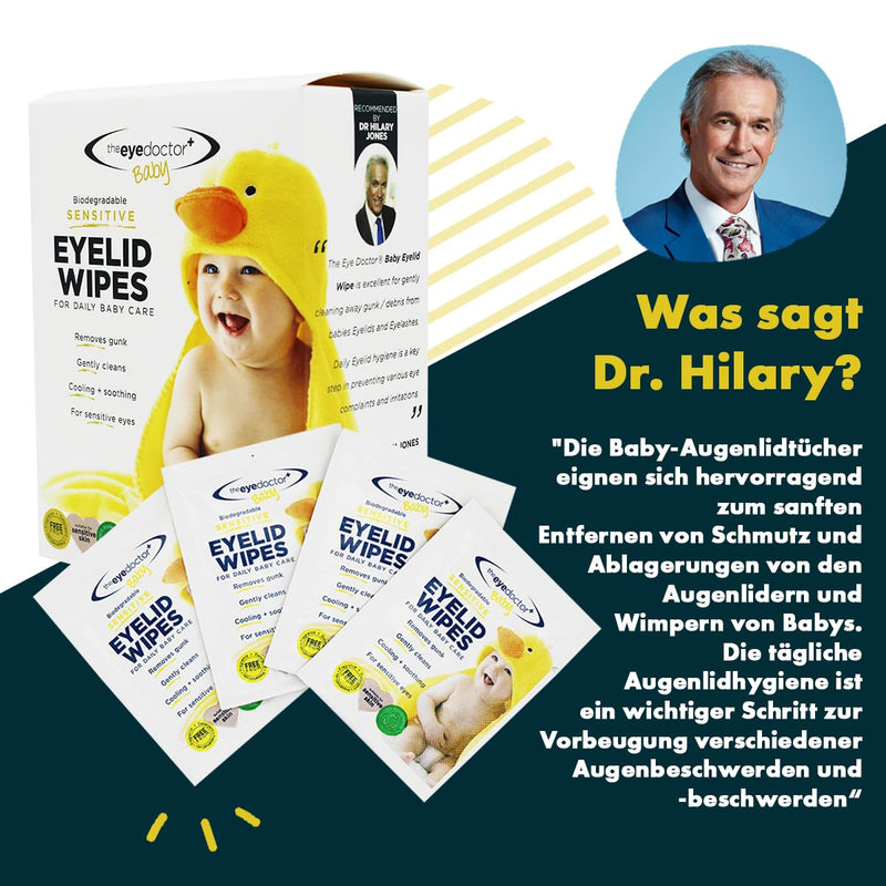 Eye Doctor Baby Eye Wipes for Sensitive Baby Eyes, Pack of 40, Sterile | Daily baby care without preservatives, detergents and fragrances, 40x, individually wrapped, for sensitive eyes 1 piece (pack of 40)