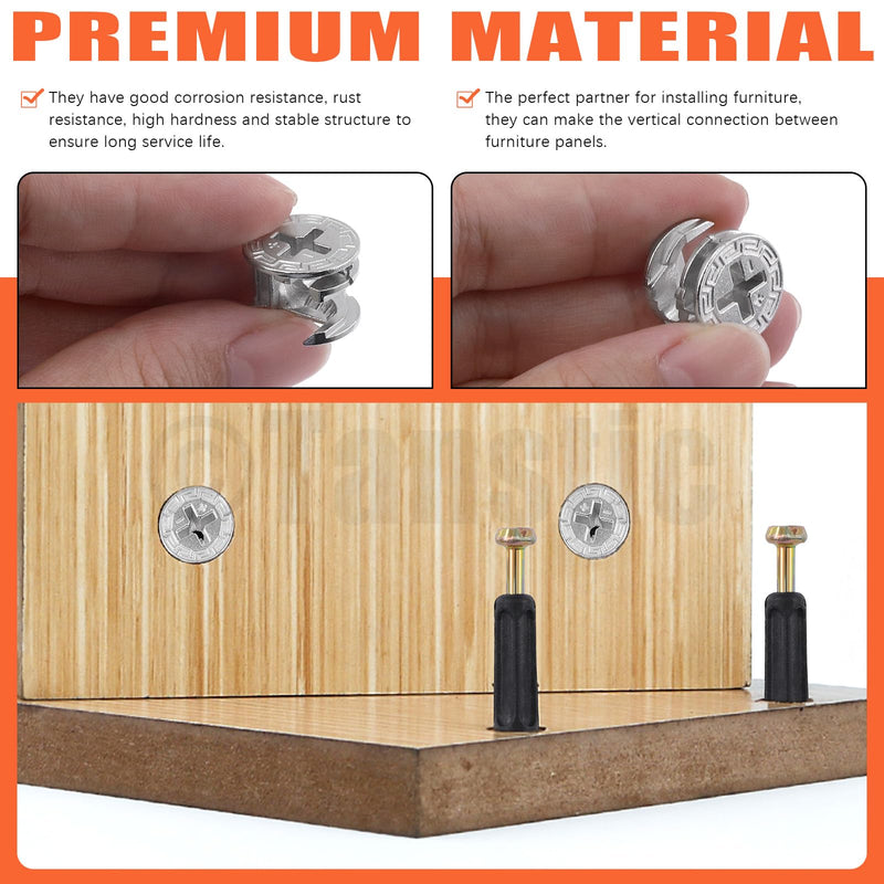 [Australia - AusPower] - Tanstic 270Pcs 3 in 1 Furniture Connecting Hardware Connectors Kit, Furniture Cam Lock Fasteners Including Cam Lock Fittings with Dowel, Pre-Inserted Nut, Wood Dowel Pins Furniture Crib Screws 