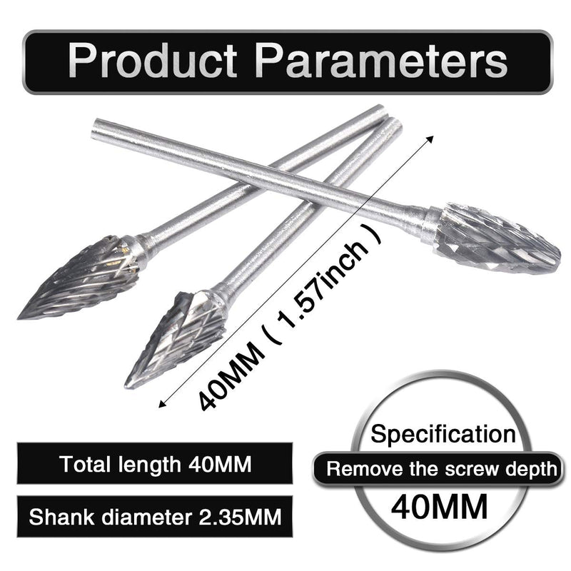 [Australia - AusPower] - 10 Pieces Double Cut Tungsten Steel Solid Carbide Rotary Burrs Set with 1/10"(2.35mm) Shank Twist Drill Bits For Dremel Rotary Tools By HOHXEN 