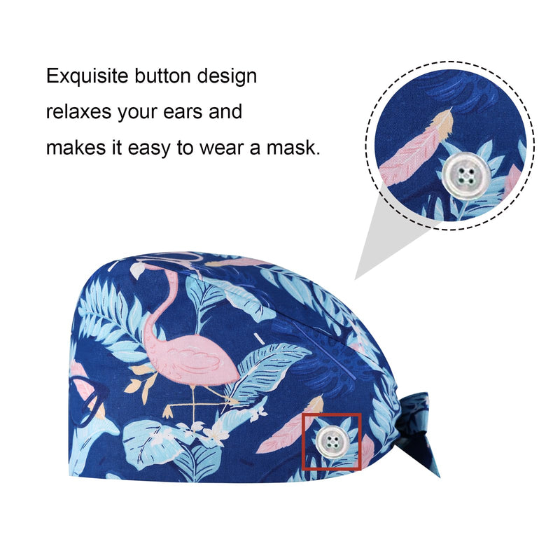 Surgical Cap Women's Fabric Nurse Hood Adjustable Surgical Hat Buttons Adjustable Work Cap with Sweatband Hoods Bag Caps Cotton Dust Cap Printed Turban Hat