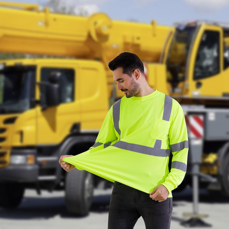 Safety Shirts for men High Visibility Long Sleeve Reflective Breathable Shirt for Work Warehouse Construction Yellow 1pc XX-Large