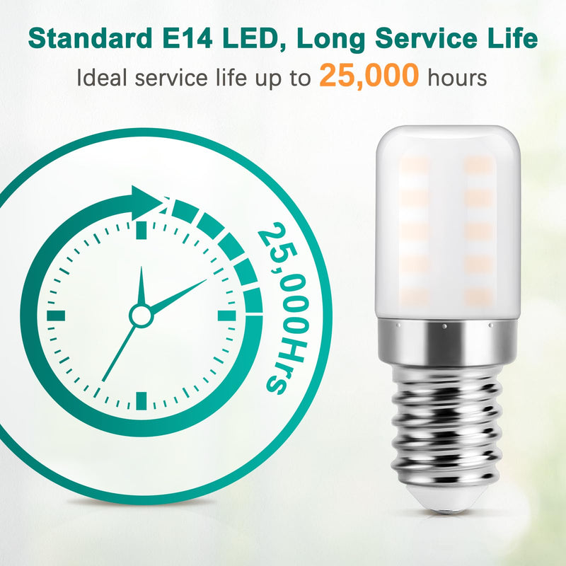 DiCuno Fridge Lamp E14 LED 3W Warm White 2700K Replaces 30W Pack of 2 | E14 LED Lamp 270 lm, CRI 82, 360° Beam Angle, Non-Dimmable, 230 V AC, for Refrigerator, Extractor, Sewing Machine, Salt Lamp