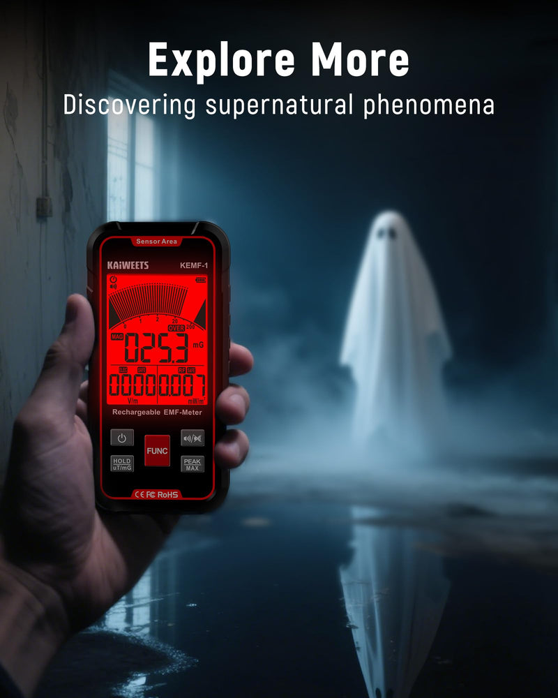 [Australia - AusPower] - KAIWEETS EMF Detector, 3-in-1 Handheld EMF Meter Detects EF, RF, MF, WiFi Signal, Rechargeable Radiation Detector with 3 Color Backlight and Sound Alarm, Suitable for Home, Office, Ghost Hunting 