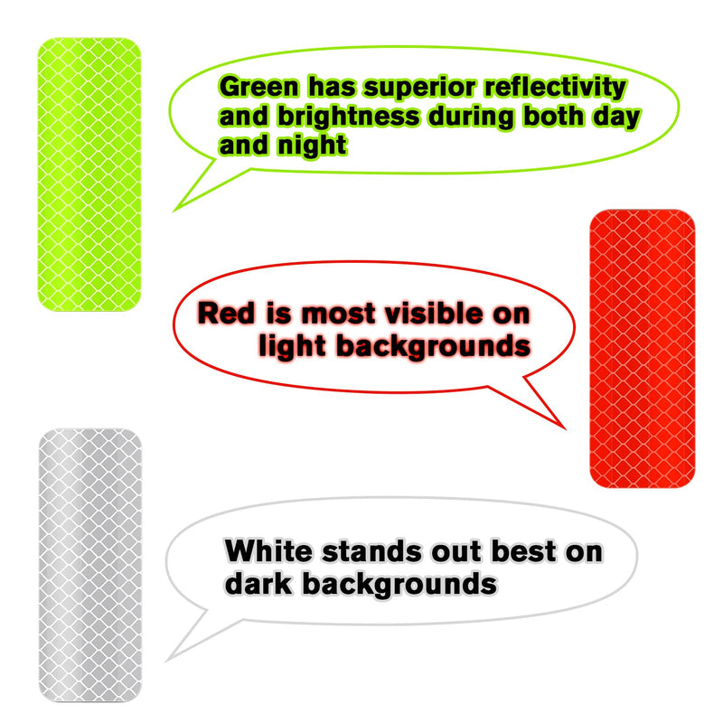 Showvigor Reflective Tape 1.2″ x 3.15″ (Red, White, Green) - 48 Pack High-Intensity Safety Stickers for Cars, Trucks, Motorcycles – Waterproof, Easy to Apply