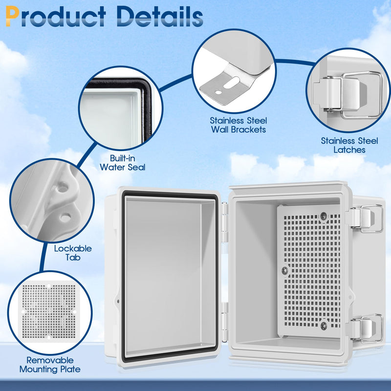 [Australia - AusPower] - Waterproof Outdoor Project ABS Plastic Junction Box IP67 Weatherproof Dustproof Enclosure with Hinged Cover, Mounting Plate,Wall Brackets for Power Project (5.9"X5.9"X3.5") 5.9"X5.9"X3.5" Grey Cover 