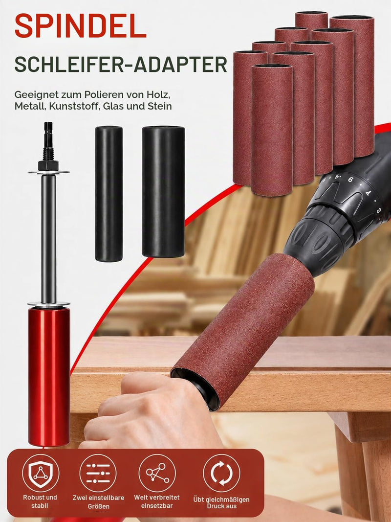 Spindle Sander Adapter, 3/8 Inch Rubber Sanding Drum, Sanding Sleeves Sanding Rollers Accessories for Grinding and Polishing Curves, Surface, Contouring, Material Removal