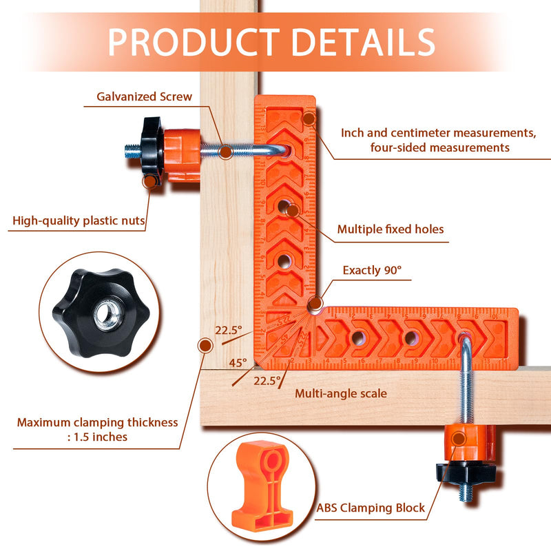 Square Corner Clamps for Woodworking, Right Angle Clamp, 90 Degree Clamp, 4 Pack 6Inchx6Inch Engineering Plastic Positioning Squares for Cabinets, Drawers, Frame
