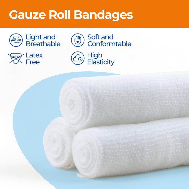 [Australia - AusPower] - 24 Pack Gauze Roll Bandages, Conforming Stretch Gauze Bandage Non-Sterile, Individually Wrapped 4" x 4.1yds Includes Medical Tape, Premium First Aid Supplies and Wound Dressings 4" x 4.1yds 24rolls 