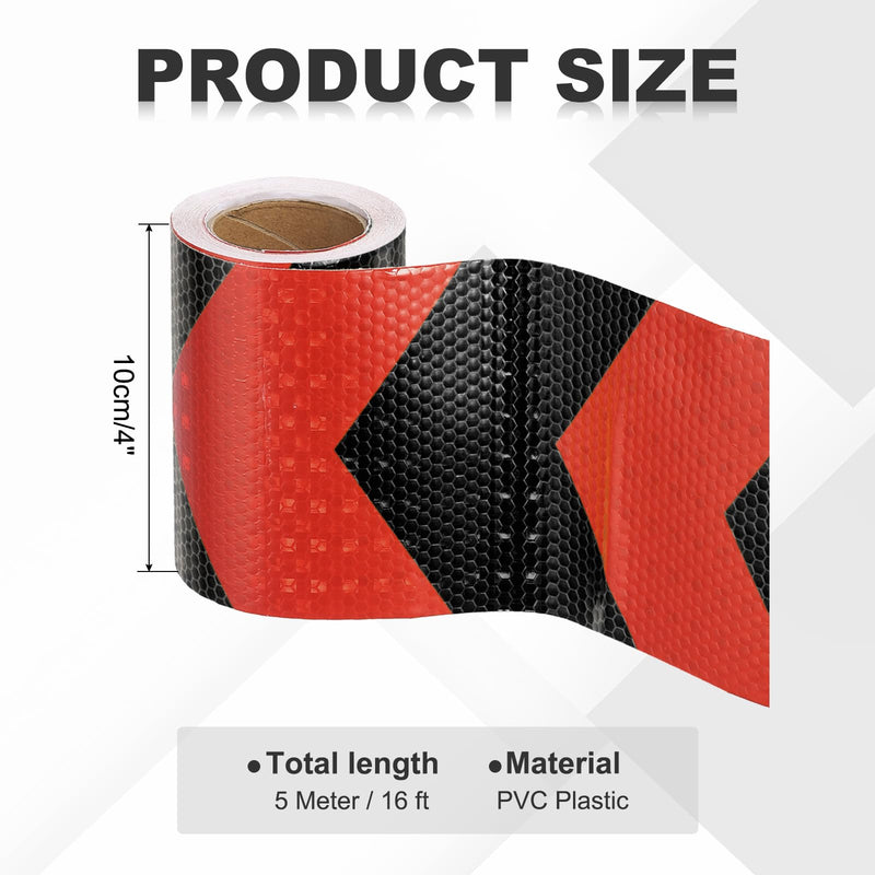 MECCANIXITY Reflective Tape, 4 Inch x 16 ft Trailer Reflector Tape Waterproof Warning Safety Sticker Night Reflector Arrow Tape for Bikes Cars Trucks, Red-Black 4 Inch x 16 Feet