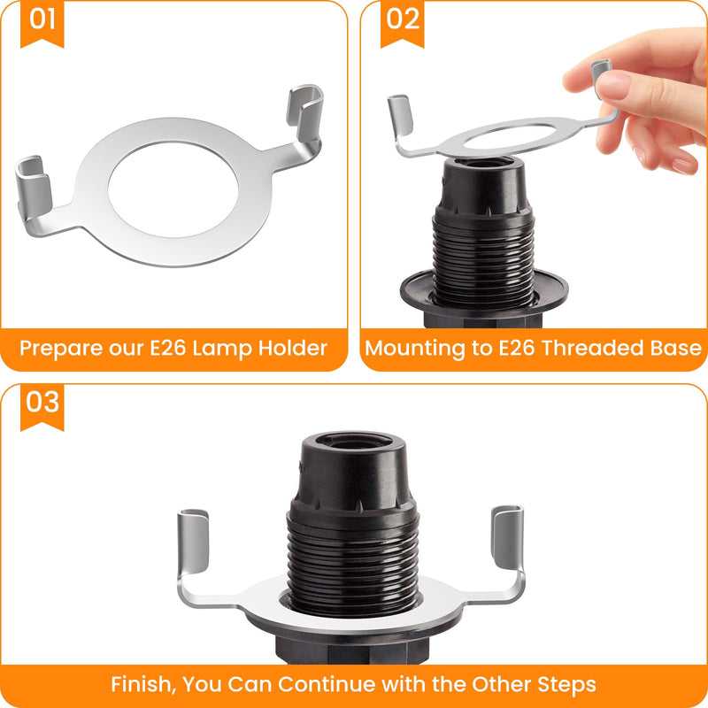 [Australia - AusPower] - E26 Lamp Harp Saddle Base Lampshade Holder 1-7/16" (36 mm) Non-Slip UNO Collar Adapter for E26 Threaded Base, 2pcs Silver Tone 