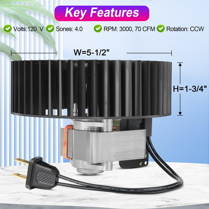 S97017450 Replacement Bathroom Vent Fan Motor for 771, 771-A - 70 CFM, 3000 RPM, Super-Quiet Performance, Simple Install, Includes Motor (99080599) and Blower Wheel, High Airflow Ventilation 1 Motor + Fan