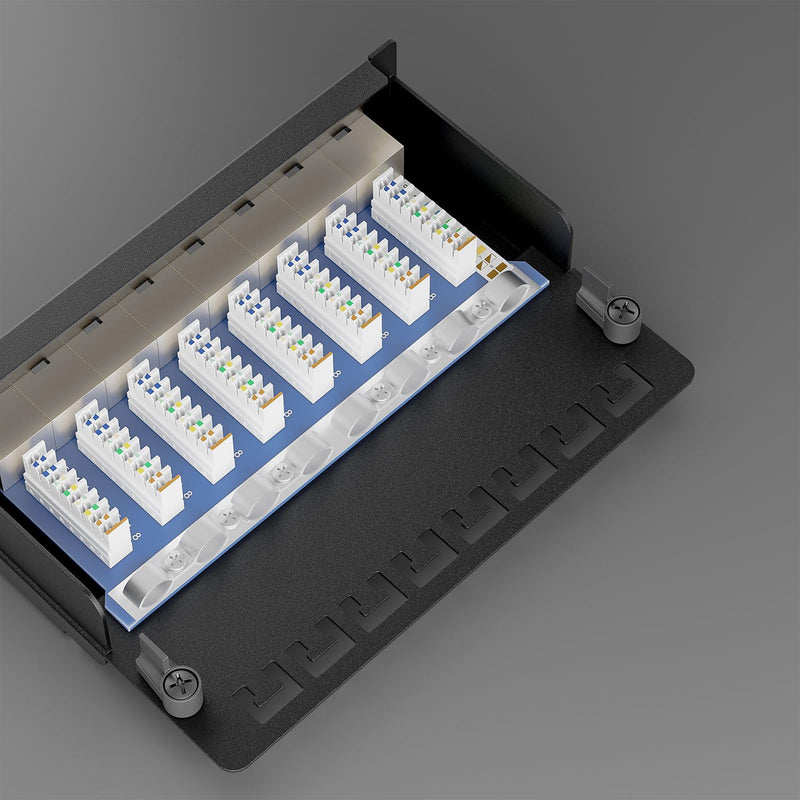 iwillink CAT6a Patch Panel 8 Port Shielded RJ45 Female LSA Distribution Panel | 10 inch rack mount, desktop patch panel, black
