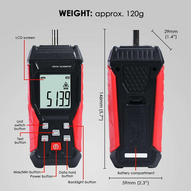 [Australia - AusPower] - Digital Tachometer 3~100000RPM Non-contact and Contact Range from 3 to 19,999 RPM Handheld Speed Meter with Backlight, Max/Min/AVG RPM for Automotive Diagnostics, Industrial Machinery, HVAC Systems 
