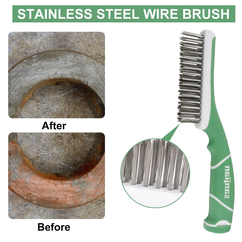[Australia - AusPower] - Wire Brush for Cleaning-Heavy Duty 11 Inch Stainless Steel Wire Scratch Brush for Cleaning Rust with Rubber Covered Handle 