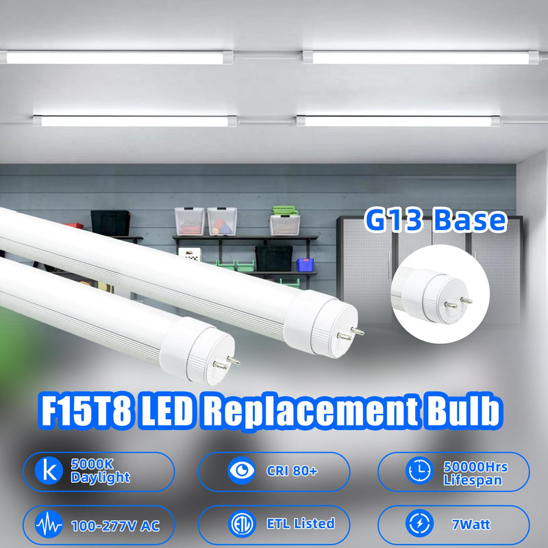 [Australia - AusPower] - 4 Pack F15T8 LED Replacement Bulb,120V,7W,5000K Daylight White,F15T8 LED Rotatable End Caps,Frosted Cover,18 Inch Led Bulb 4 Count (Pack of 1) 