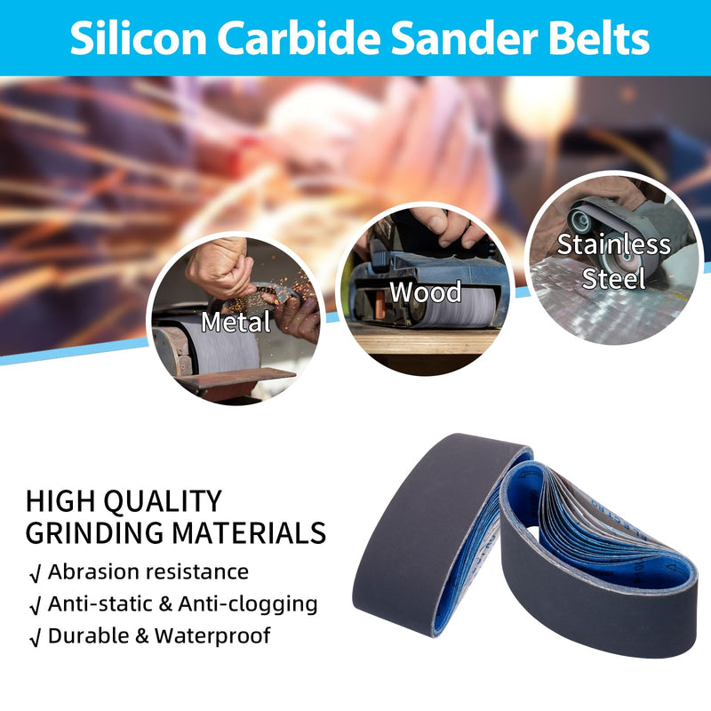 15 Pack 3 x 18 Inch Sanding Belts, 3x18 Silicon Carbide Sanding Belt, 5 Pcs Each of 600, 800, 1000 Grits Knife Sharpening Sander Belt 3x18 inch