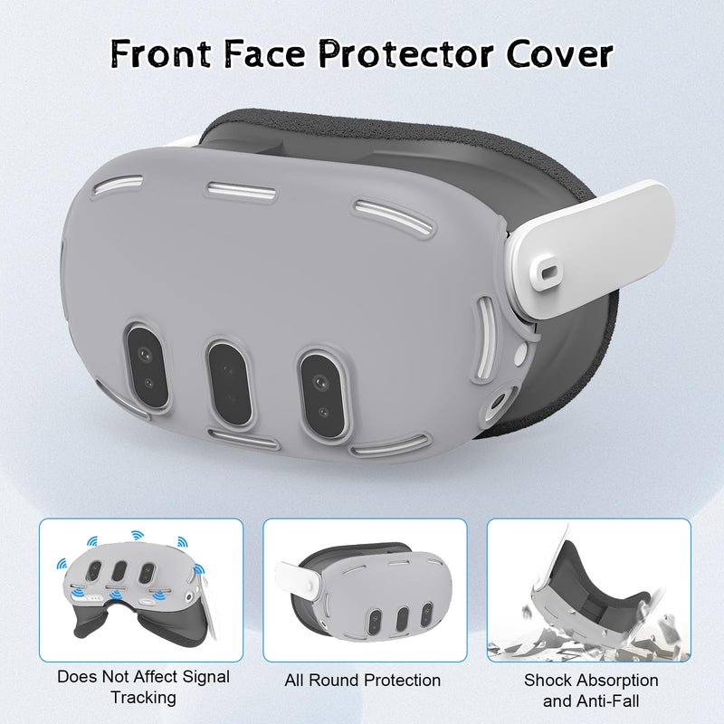 [Australia - AusPower] - Relohas Deluxe 5 in 1 Silicone Accessories for Meta Quest 3, VR Protective Case Set for Oculus Quest 3, Controller Grip Cover, VR Shell Cover, Face Cover, Gifts for Christmas & Halloween (Grey PT) Grey PT 