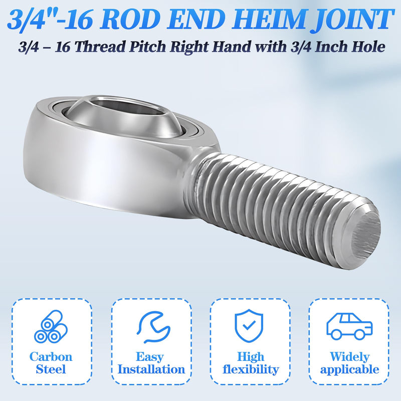[Australia - AusPower] - RH 3/4"-16 Thread x 3/4" Bore, Chromoly Rod End Heim Joint Steering Shaft Support, Spherical Rod End, 3/4-16 in Right Hand Male Thread(.750)-2Pk 