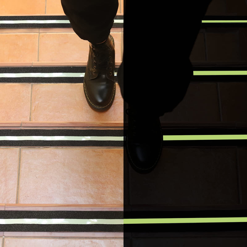 COSIMIXO 2" x 16.5FT Anti Slip Tape with Glow in The Dark Stripe,Premium Grip Tape Non Slip Stair Treads Tape,Non Skid Tape, High Traction Adhesive for Stairs Step Black/Green 2Inch x 16.5Ft