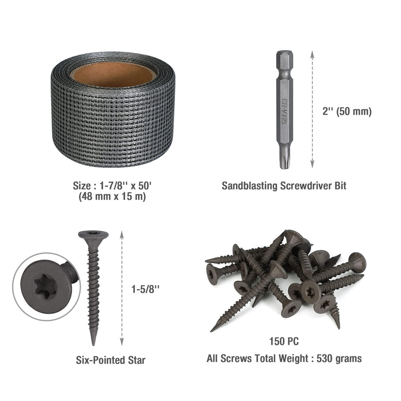 [Australia - AusPower] - Goldblatt 50' Cement Board Tape with 150-Count #8 1-5/8'' Cement Concrete Screws with Drill Bit, for Cement Board Joints Repairing, Sealing and Strengthening 
