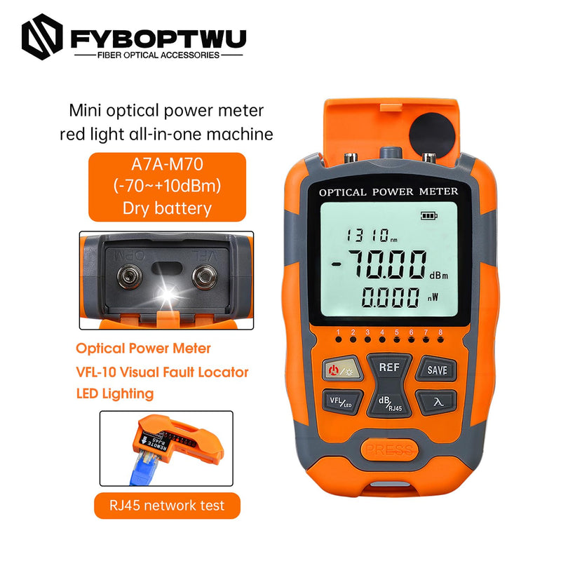 [Australia - AusPower] - 2pcs 4 in 1 Function Visual Fault Locator & OPM Portable Optical Power Meter (FC/SC/ST) & RJ45 Network Test & LED Lighting, Portable Fiber Optic Tester, Range: (-70) dBm ~ (+10) dBm OPM & VFL-10 2 
