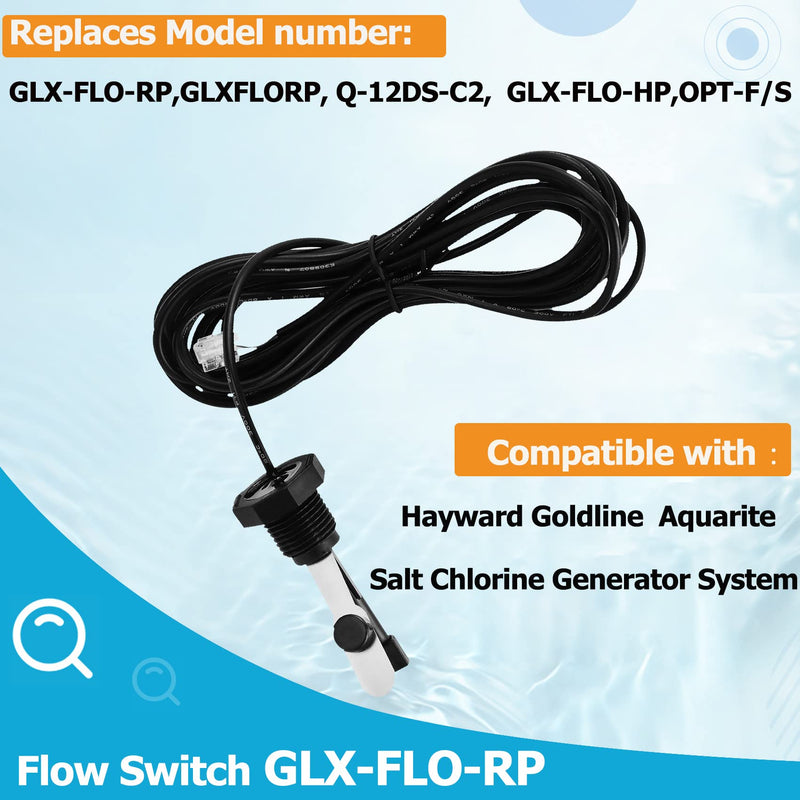 GLX-FLO-RP Flow Switch Assembly for All Hayward Goldline Aquarite Salt Systems, Metal Induction Structure Pool Flow Sensor Suitable Hayward Salt Cell & Chlorine Generator with 15-Feet Cable 1