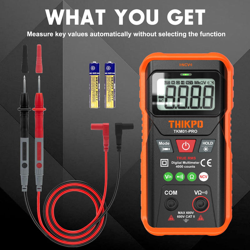 [Australia - AusPower] - THIKPO TRMS Digital Multimeter 4000 Counts with NCV, Auto-Ranging Multimeter Measures AC/DC Voltage, Resistance, Capacitance, Continuity, Live Wire Detection, Backlight, Data Hold 