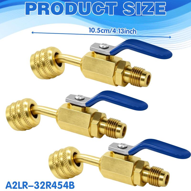 3pcs A2lr-32r454b Ball Valve Refrigerant HVAC Low Loss Adapter Ball Valve Adapter for LH Tanks and RH Servo Trousers of R-32/R-454b A2l Refrigerant, A2l R32 R454b Coolant Hose Adapter