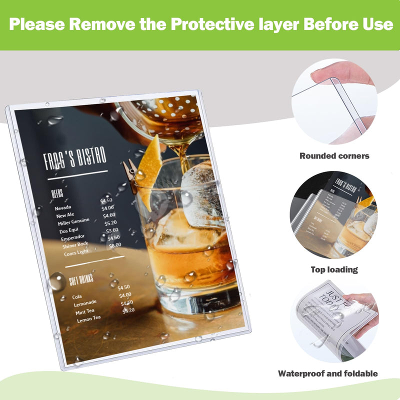 [Australia - AusPower] - 6 Pack Menu Covers 8.5 x 11 Inch - Double View, Protective Film, Restaurant Menu Sleeves, Clear Vinyl Menu Holder Top-Loading 
