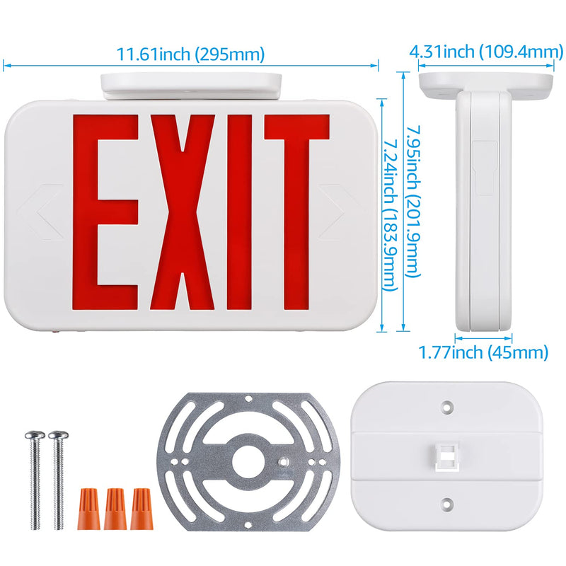 TORCHSTAR LED Exit Sign, Emergency Exit Light with Battery Backup, Double Face, UL 924, AC 120/277V, Damp Location, Hardwired Red Letter Exit Lights for Business Indoor, Pack of 2 White-Red