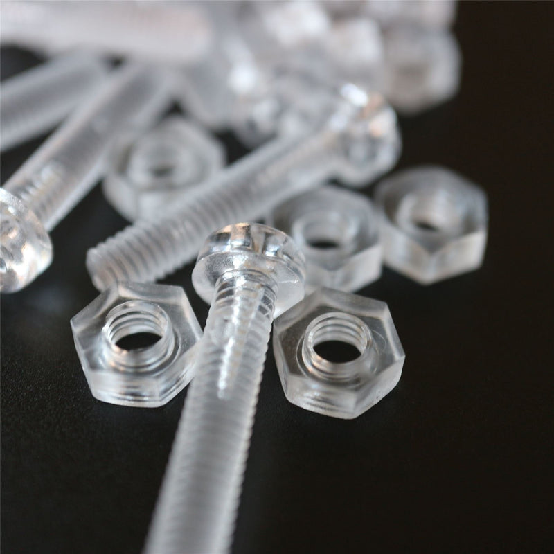 [Australia - AusPower] - Pack of 60 Transparent Clear Plastic Acrylic M4 x 20mm Nuts & Bolts, Washers - Acrylic Plastic Screws, (5/32 x 25/32 in) 