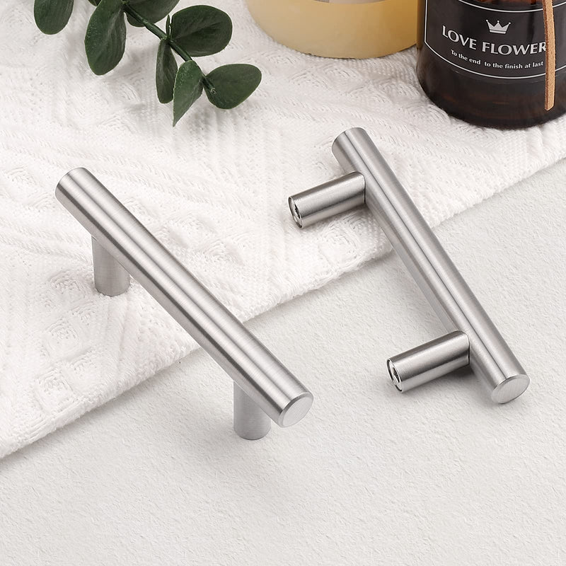 Probrico 25 Pack 2.5 Inch Kitchen Cabinet Handles, Brushed Nickel Cabinet Pulls Euro T Bar Dresser Pulls, Stainless Steel Kitchen Cabinet Hardware Drawer Handles, 4 Inch Length hole center 2-1/2"