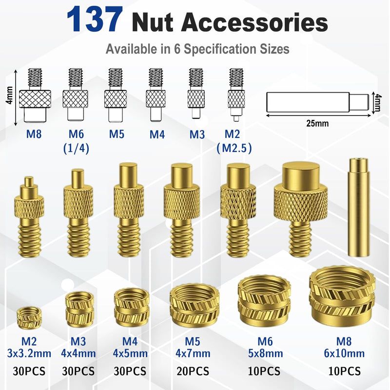 139-Piece Threaded Inserts Soldering Tips Set for 3D Printer with 80W LED Soldering Iron | 130 Einschmelzgewinde M2-M8,8 Lötspitzen,LED Temperatur Einstellbar Lötkolben,Soldering Tip Adapter,Für Reparatur,Elektronik 139 Stück