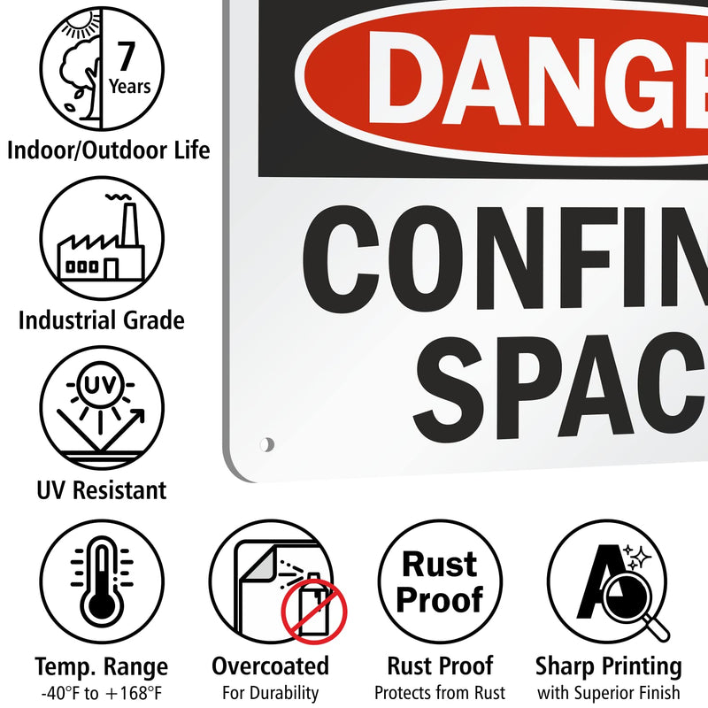 SmartSign "Danger - Confined Space" Sign | 7" x 10" Aluminum