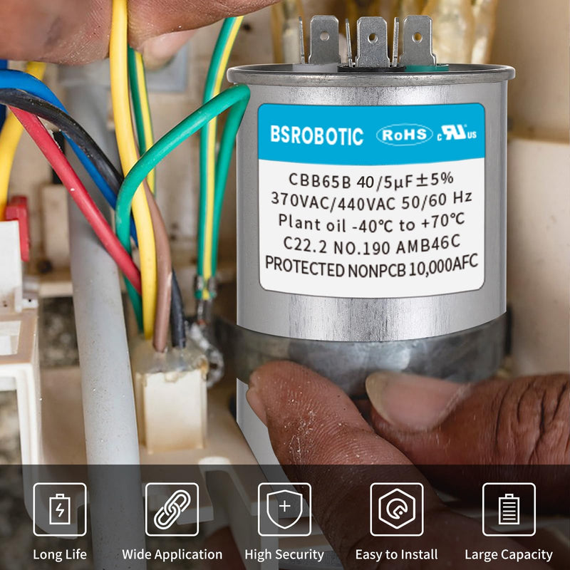[Australia - AusPower] - 40/5 440v CBB65B AC Capacitor - 40+5 uf ±5% MFD 370/440 Volt Dual Run Round Capacitor, CBB65 Dual Run Circular Start Capacitor for AC Motor Run or Fan Start or Condenser Straight 40uf01 