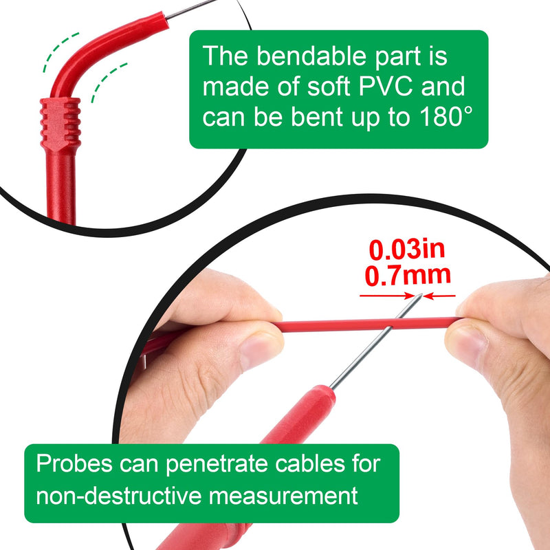 [Australia - AusPower] - 4 PCS Flexible Back Probe Pins, Bendable PVC Multimeter Needle Probes with 4mm Banana Socket Plug, Wire Piercing Probe for Car Test Black Red B Style, 4pcs 