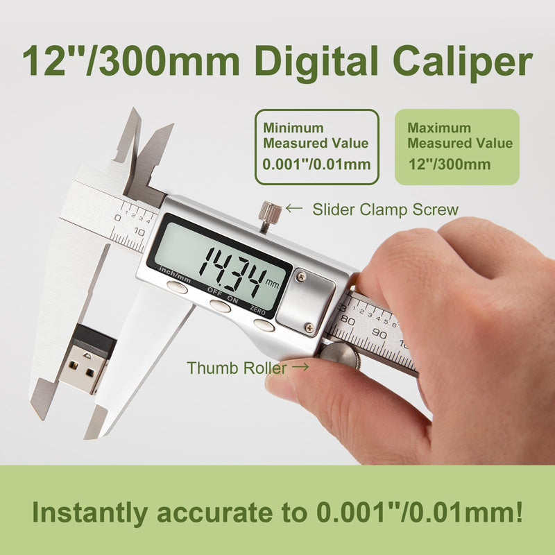 [Australia - AusPower] - All-Metal Digital Caliper 0-12" Measuring Tool, Micrometer Caliper with Auto-Off Feature, Interchangeable Between inches and millimeters for DIY/Household and 3D Printing HKZ300 