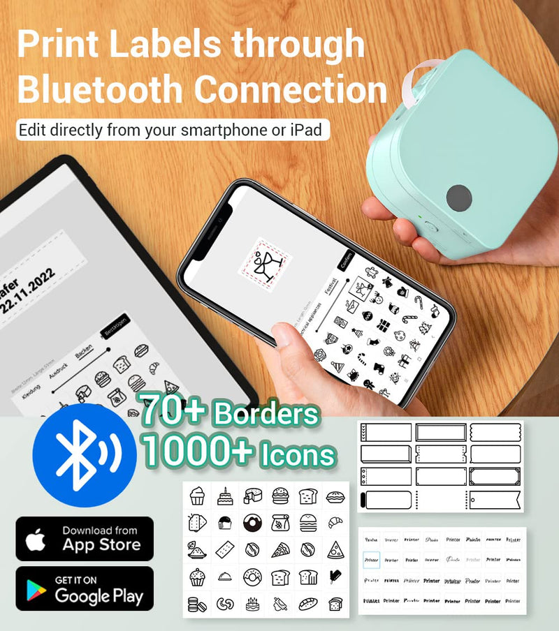 [Australia - AusPower] - Phomemo Label Makers Machine with Tape, Portable Bluetooth Label Printer, Mini Label Maker Sticker Maker Handheld Labeler with Multiple Template Icon Font for Smartphone for Office Home Organization green 