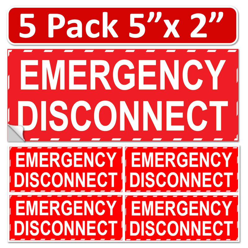 5 Pack 5"x 2" NEC Compliant RED Emergency Disconnect Outdoor Laminated Labels Decal Sticker Panel Heavy Duty Vinyl Waterproof Electrical Panel 5 Pack