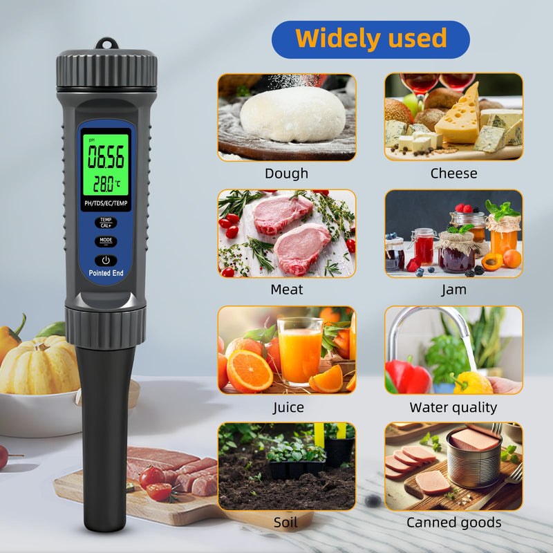 [Australia - AusPower] - pH Meter for Food with Temperature – Digital Food pH Meter, High Accuracy ±0.1 pH Electronic Tester for Hot Sauce, Fermentation, Cheese, Sourdough, Canning & Acidity Testing 