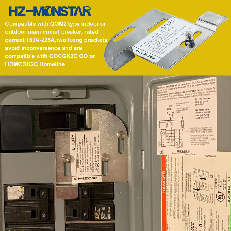 Generator Interlock Kit, Outdoor and Indoor Main Circuit Breaker Kit Compatible with QOCGK2C QO or HOMCGK2C Homeline, Rated 150A-225A Main Breaker Load Centers Main Breaker Interlock Kit