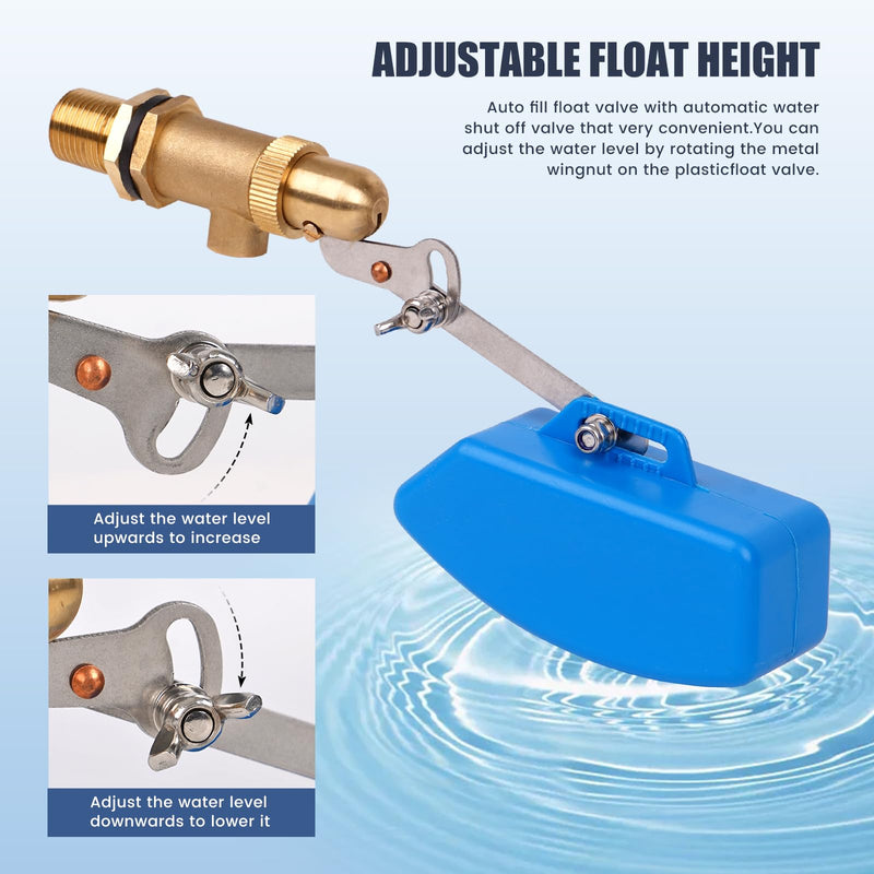 1/2 Inch Brass Float Valve for Water Tank with Hose Auto Shut Off Pool Fill Valve Automatic Fill Float Ball Valve for Stock Fountains Livestock Waterer Troughs (1/2 Inch Float Valve, 2) 1/2 Inch Float Valve