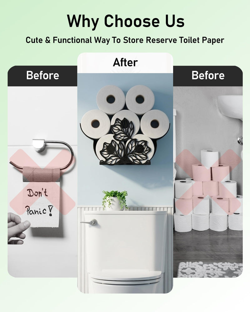 Leaves Decorative Toilet Paper Holder for 8 Rolls, Bathroom Toilet Paper Storage Wall Mount & Free Standing, Funny Tissue Holder Bathroom Storage Accessories Ebony Black - Leaves