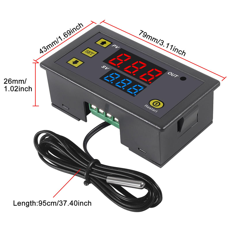 [Australia - AusPower] - 2Pcs W3230 Digital LED Temperature Controller Module AC110-220V 10A Digital Thermostat Switch with Waterproof Probe Programmable Heating Cooling Electronic Thermostat 