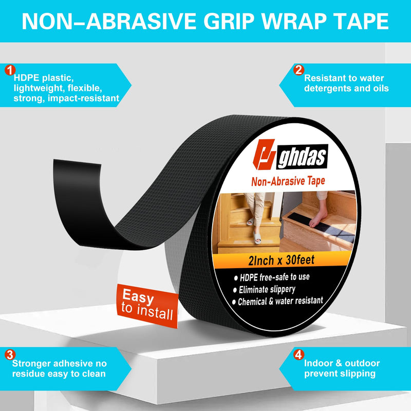 Bghdas Non-Abrasive Grip Wrap Tape, 2In x 30ft, Thick Heavy Duty Tape. Tear, Peel & Slip Resistant for Max Comfort and Control, for Wrapping Tools, Home Goodsm, Hardware, Utility Items More (Black) Black 2" x 30'