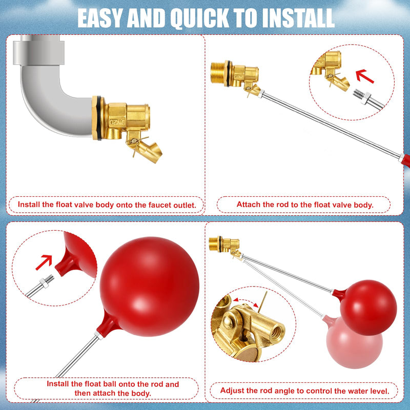 3/4 Inch Stainless Steel Float Valve for Water Tank and Trough, Heavy Duty Design with Adjustable Angle Rod, Float Ball for Stock Tank Pool Water Level Control