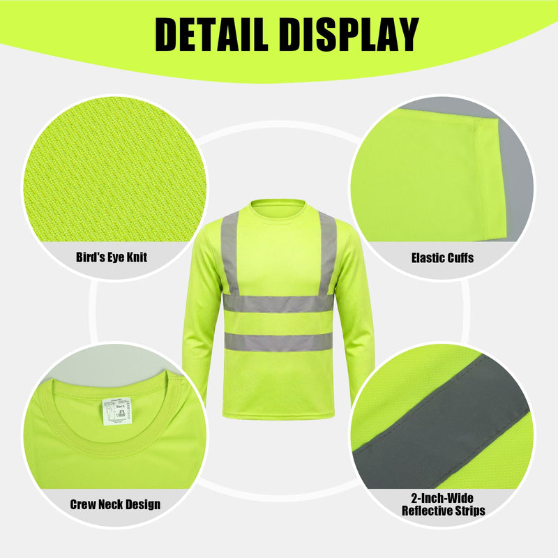 HYCOPROT Hi Vis Safety Shirts Long Sleeve High Visibility Reflective Shirt for Men Women Class 3 Construction T Shirt Work T-shirts Clothes for Warehouse Camisas Reflectivas de Trabajo para Hombre X-Large Yellow